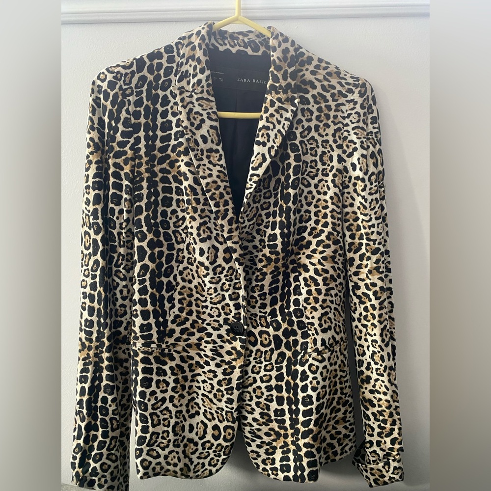 Zara Leopard Print Blazer Jacket - Beige & Black